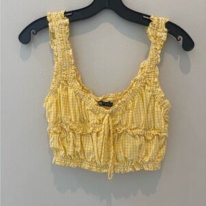 Zara Yellow Checkered Ruffle Tank Top